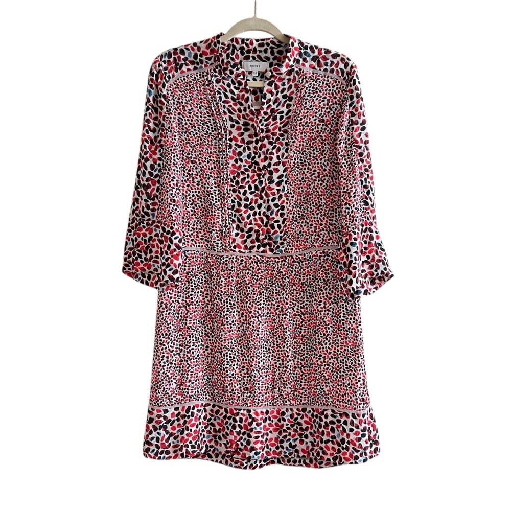 Reiss Anush Floral Border Printed Mini Red Spring Summer Tea Dress Size US 6